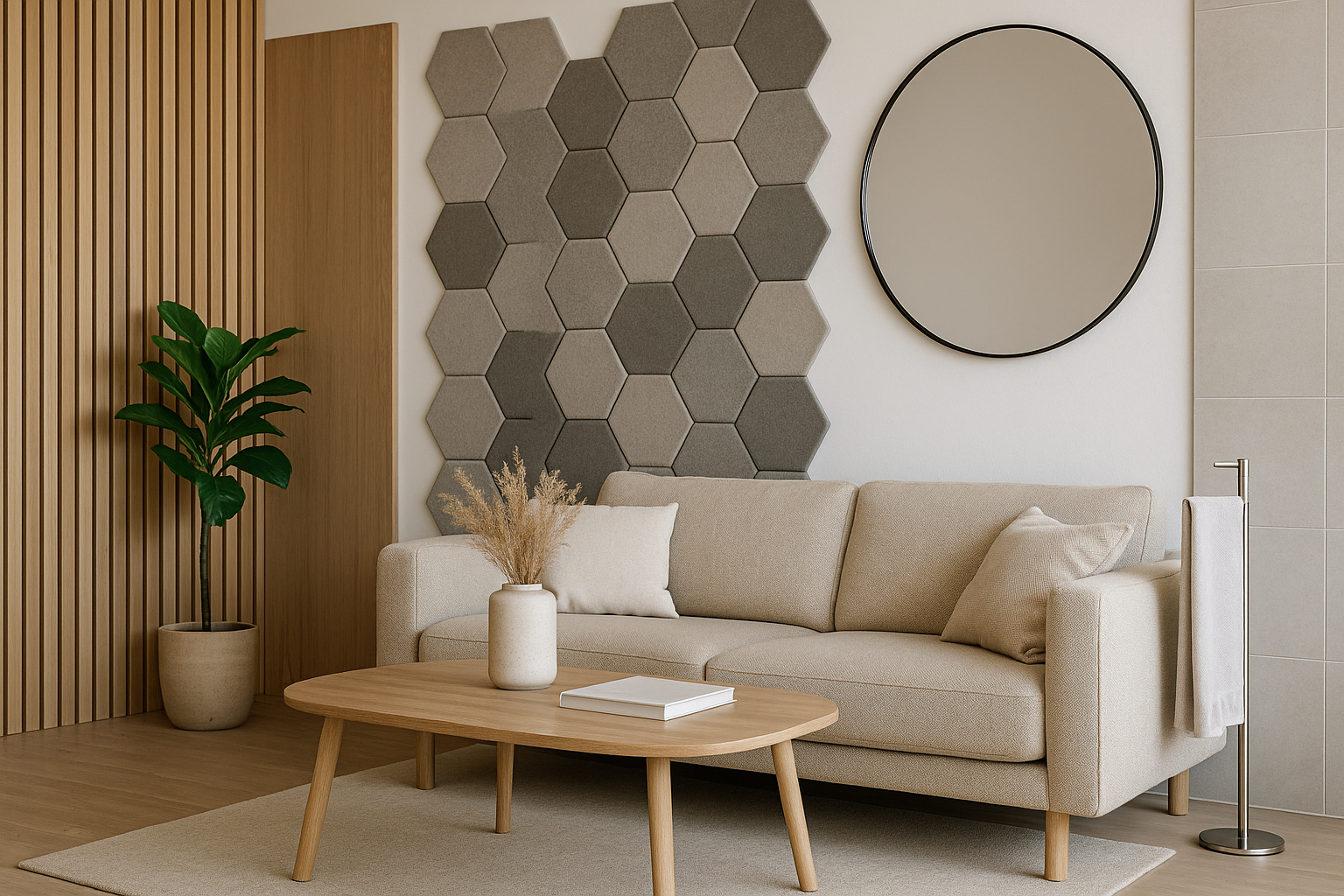 Feature wall with panels and mirror